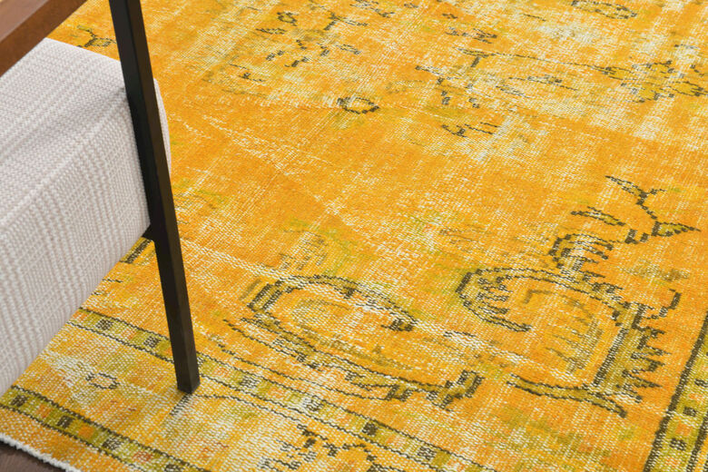 Vintage Yellow Rug, Turkish Area Rug