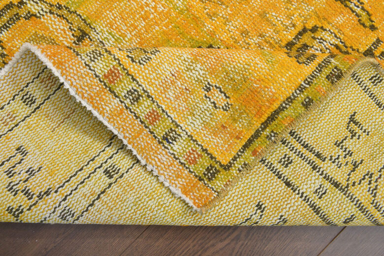 Vintage Yellow Rug, Turkish Area Rug