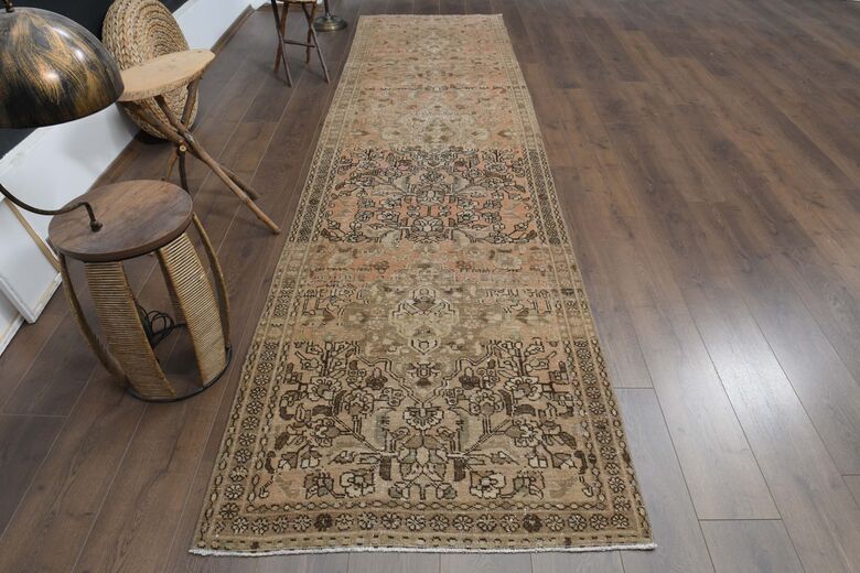 Orange Brown Floral Runner Rug