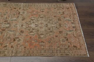 Orange Brown Floral Runner Rug - Thumbnail