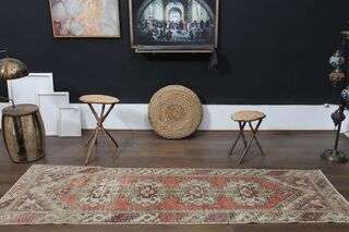 Orange Beige Vintage Rug - Thumbnail