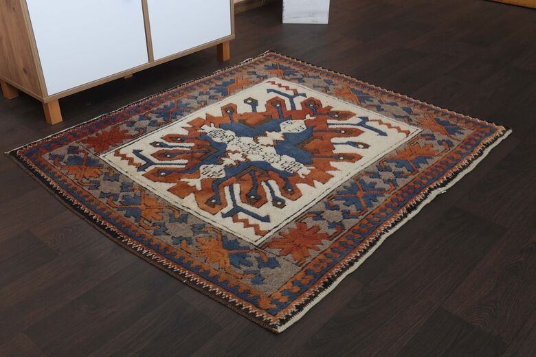 Navy Blue Orange Area Rug