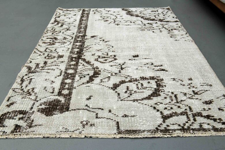 Beige Brown Original Vintage Rug