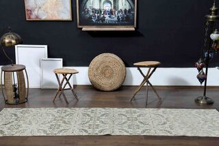 Floral Pattern Beige Turkish Runner - Thumbnail