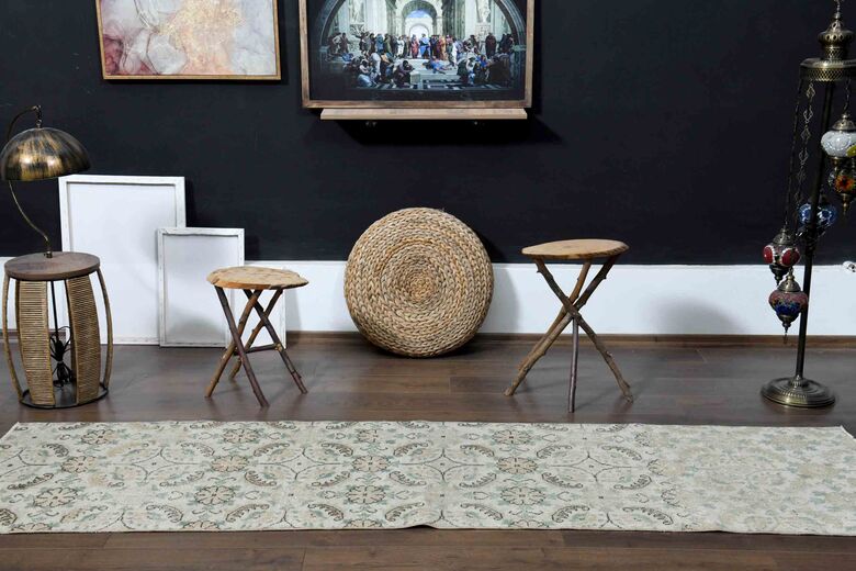 Floral Pattern Beige Turkish Runner