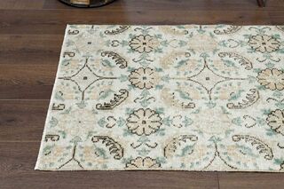 Floral Pattern Beige Turkish Runner - Thumbnail