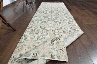 Floral Pattern Beige Turkish Runner - Thumbnail