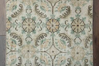 Floral Pattern Beige Turkish Runner - Thumbnail