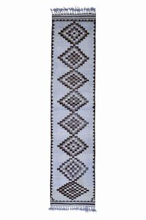 Retro Blue Turkish Runner Rug - Thumbnail