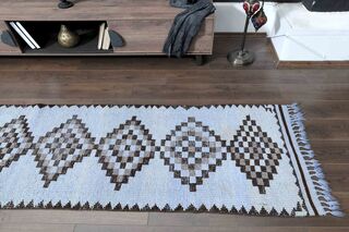 Retro Blue Turkish Runner Rug - Thumbnail