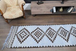 Retro Blue Turkish Runner Rug - Thumbnail