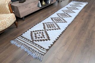 Retro Blue Turkish Runner Rug - Thumbnail