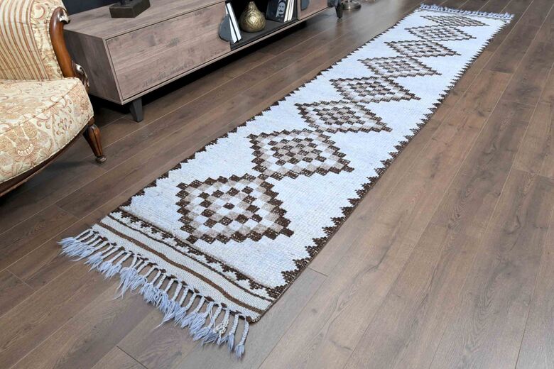 Retro Blue Turkish Runner Rug