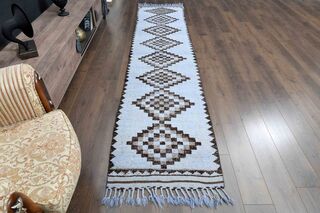 Retro Blue Turkish Runner Rug - Thumbnail