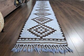 Retro Blue Turkish Runner Rug - Thumbnail