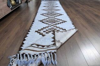 Retro Blue Turkish Runner Rug - Thumbnail