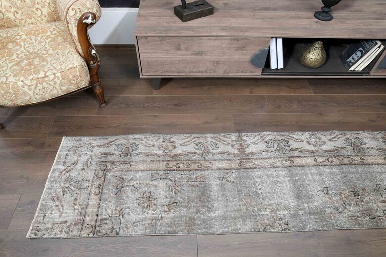 Wool Brown Vintage Runner Rug