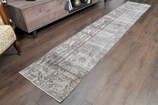 Wool Brown Vintage Runner Rug - Thumbnail