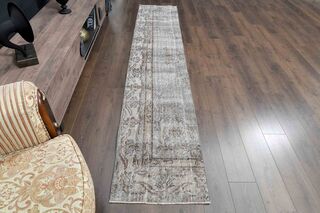 Wool Brown Vintage Runner Rug - Thumbnail