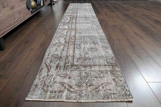 Wool Brown Vintage Runner Rug - Thumbnail