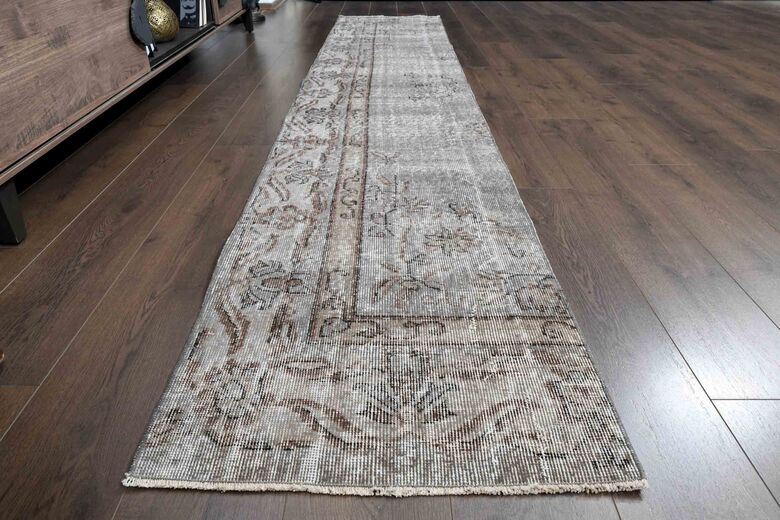 Wool Brown Vintage Runner Rug