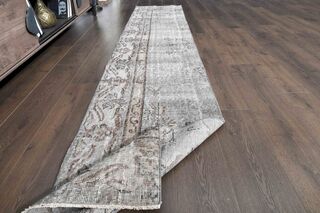 Wool Brown Vintage Runner Rug - Thumbnail