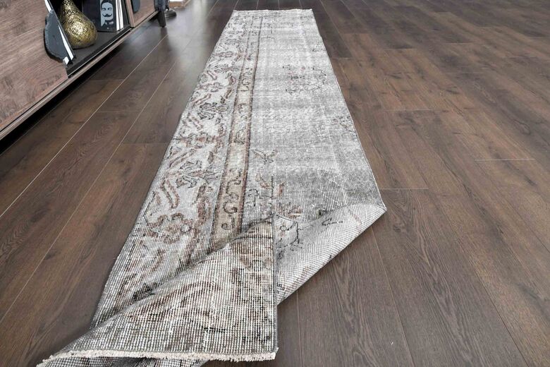 Wool Brown Vintage Runner Rug