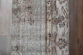 Wool Brown Vintage Runner Rug - Thumbnail