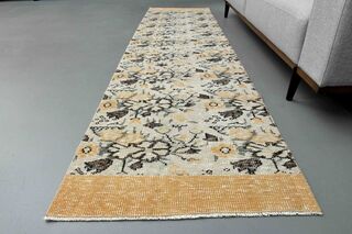 Floral Pattern Wool Turkish Runner - Thumbnail