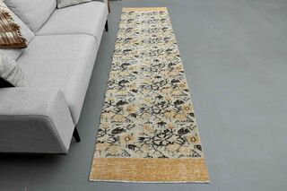 Floral Pattern Wool Turkish Runner - Thumbnail