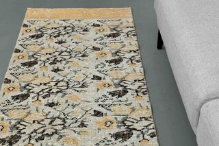 Floral Pattern Wool Turkish Runner - Thumbnail