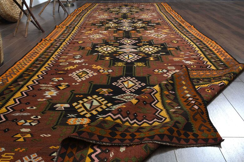 6x16, Wide Rare Design Vintage Kilim Runner