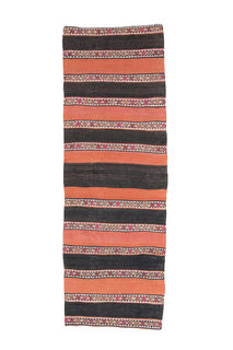 2x7, Orange Black Vintage Kilim Runner - Thumbnail