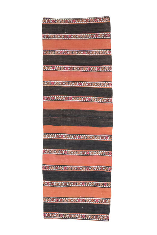 2x7, Orange Black Vintage Kilim Runner