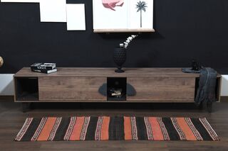 2x7, Orange Black Vintage Kilim Runner - Thumbnail