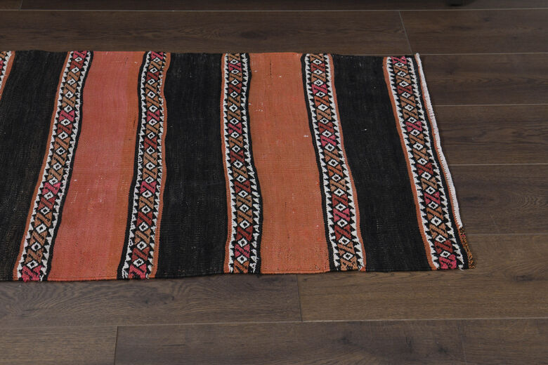 2x7, Orange Black Vintage Kilim Runner