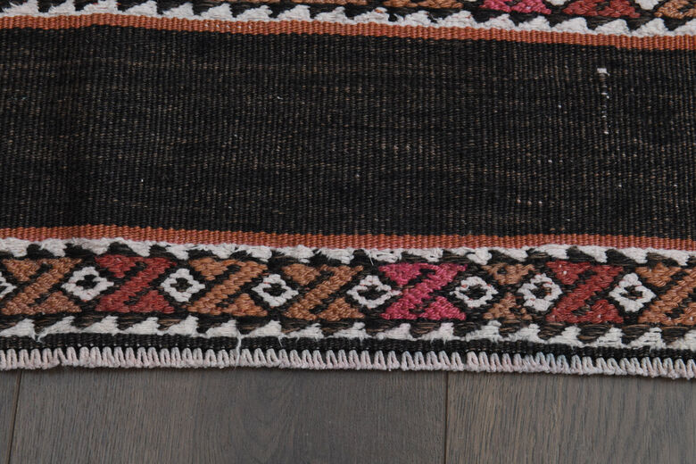 2x7, Orange Black Vintage Kilim Runner