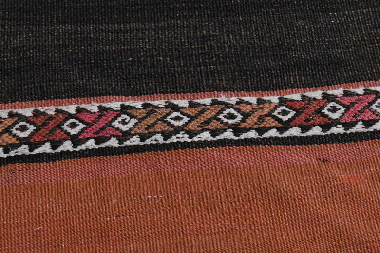 2x7, Orange Black Vintage Kilim Runner