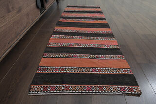 2x7, Orange Black Vintage Kilim Runner - Thumbnail