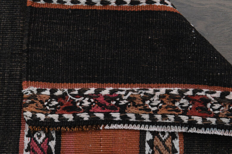 2x7, Orange Black Vintage Kilim Runner