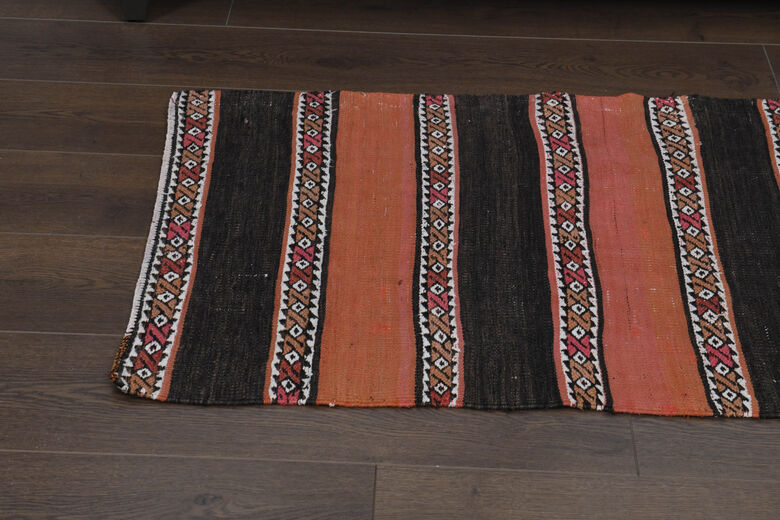 2x7, Orange Black Vintage Kilim Runner