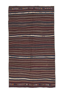 Striped Pattern Vintage Kilim Rug - Thumbnail