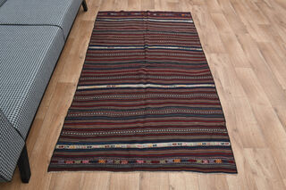 Striped Pattern Vintage Kilim Rug - Thumbnail