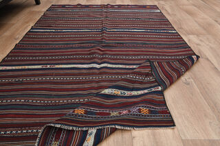 Striped Pattern Vintage Kilim Rug - Thumbnail