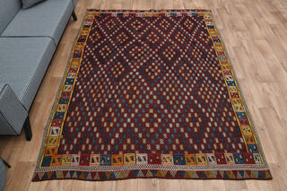 Ikat Pattern Vintage Kilim Rug - Thumbnail