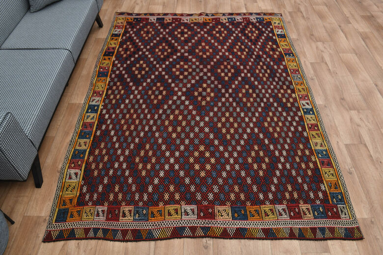 Ikat Pattern Vintage Kilim Rug