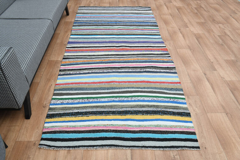 4x9, Colorful Vintage Kilim Runner