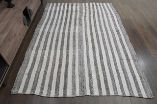 6x8, White Gray Flatweave Antique Kilim - Thumbnail