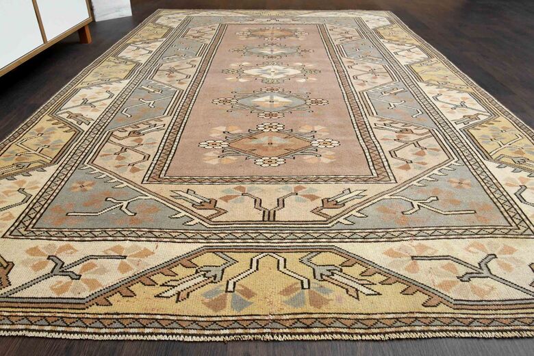 Soft Brown Milas Vintage Turkish Rug