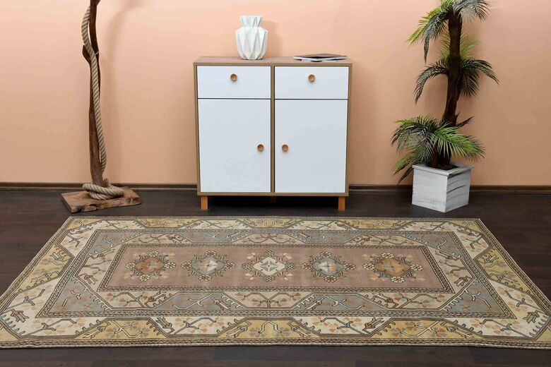 Soft Brown Milas Vintage Turkish Rug